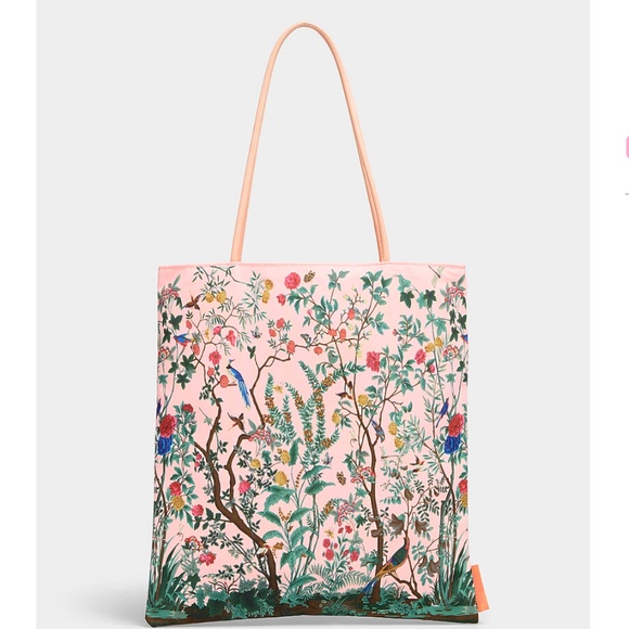 Pink flowers and birds idyllic garden tote bag NWT - Picture 1 of 9